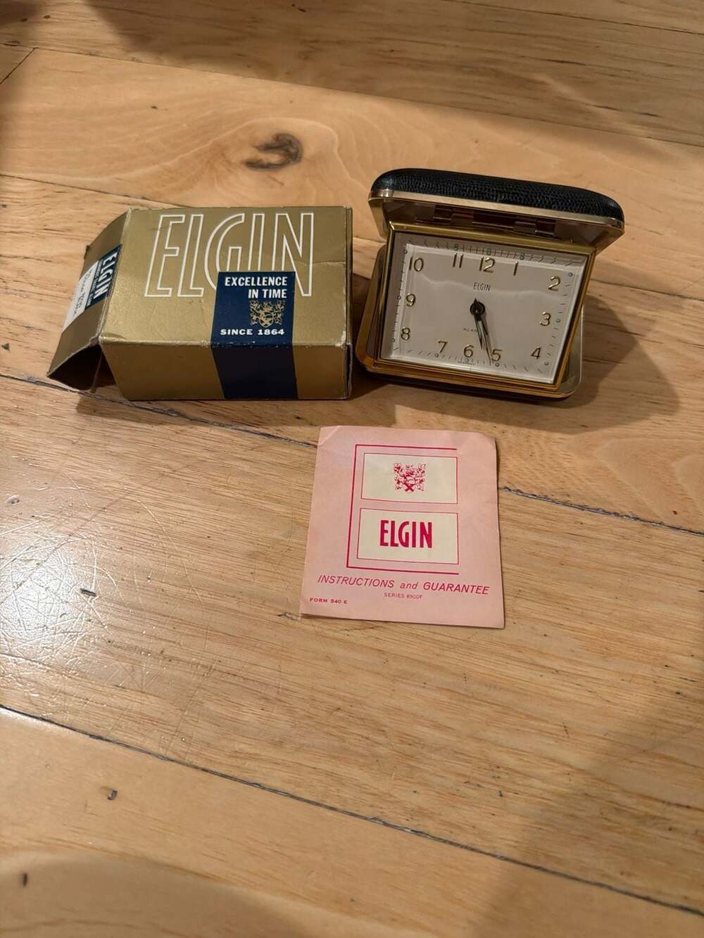Vintage Elgin Luminous Travel Alarm Clock No. 8930 with Original Box and Manual‎